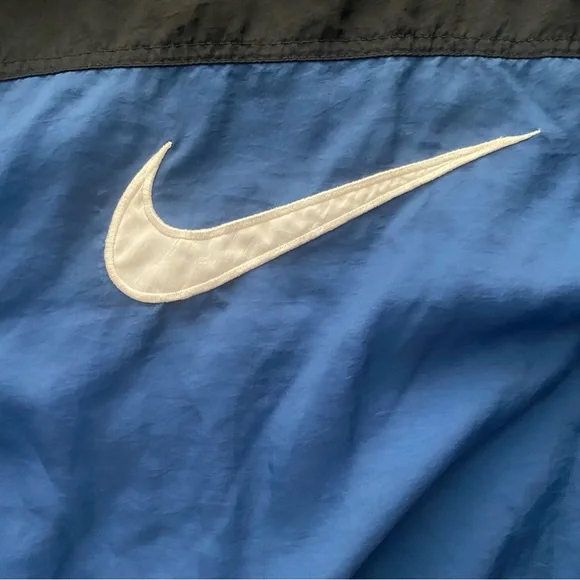 Rare Vintage Nike Jacket Men’s Large 90s Big Center Swoosh Zip Blue Windbreaker - Picture 15 of 16